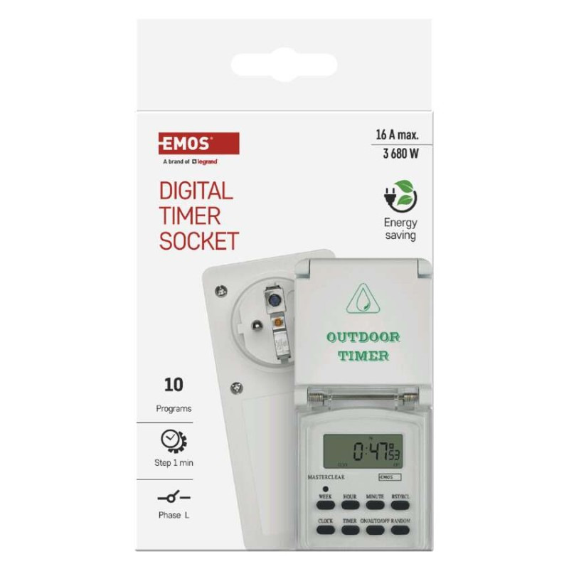Časovač – digitálna spínacia zásuvka vonkajšia IP44 8