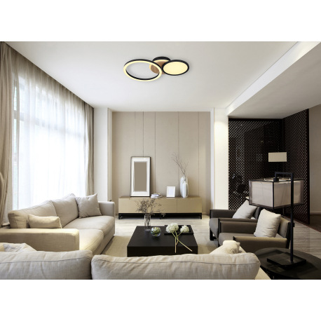 Stropné svietidlo kov čierny matný, MDF, imitácia tmavého dreva, plast biely, otočné/výklopné, DxŠxV 1