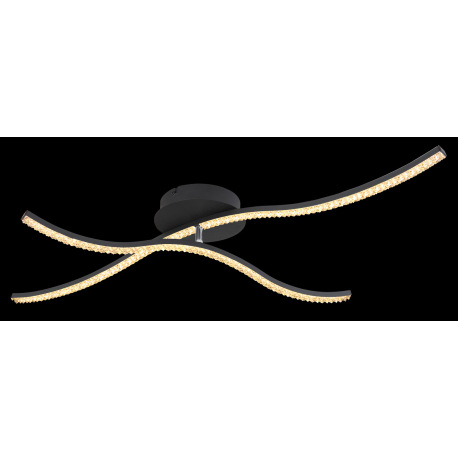 Stropné svietidlo, kov čierny, akryl, akrylové krištále priehľadné, 1 otočné rameno, 61cm dlhé, DxŠx 2