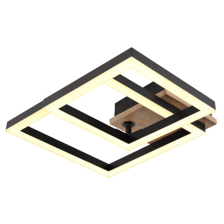 Stropné svietidlo, kov čierny, MDF vzhľad dreva tmavý, plast čierny, plast biely, polohovateľné, DxŠ 13