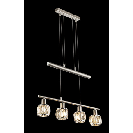 Závesné svietidlo, kov nikel matný, chróm, sklenený kryštál priehľadný, výškovo nastaviteľné, DxŠxV: 8