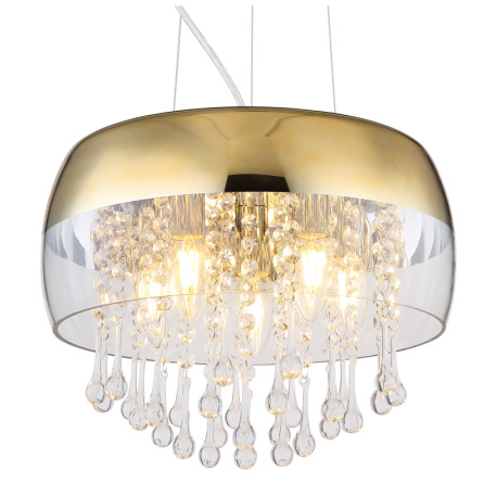 Závesné svietidlo, mosadz, sklo zlaté, priehľadné sklenené krištále, Ø 350, V: 1200, bez žiaroviek 5 10