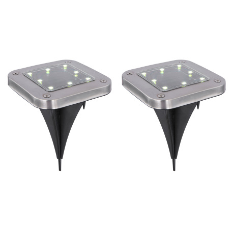 Solárne svietidlo, oceľ, plast čierny, priehľadný, IP44, tvar štvorca, so zapichovacím hrotom, akumu 9