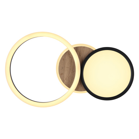 Stropné svietidlo kov čierny matný, MDF, imitácia tmavého dreva, plast biely, otočné/výklopné, DxŠxV 3