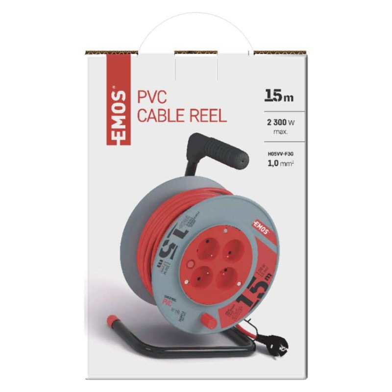 Predlžovací kábel na bubne 15 m / 4 zásuvky / červený / PVC / 230 V / 1 mm2 12